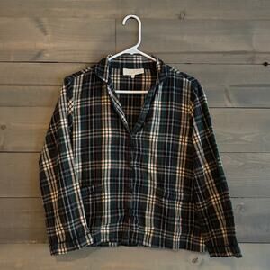 THE GREAT. | Sleep Green Plaid Pajama Button Down Top XS